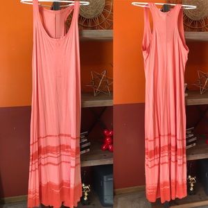 New York & CO coral watercolor maxi dress XL